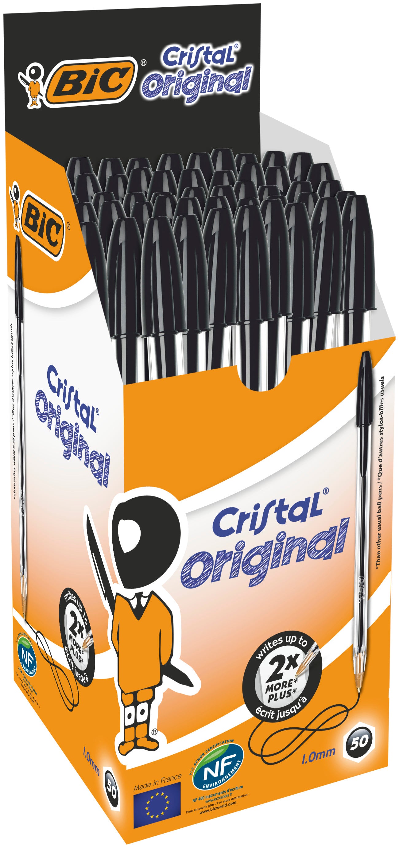 BIC® Cristal Original Stylo bille à capuchon pointe moyenne 1 mm
