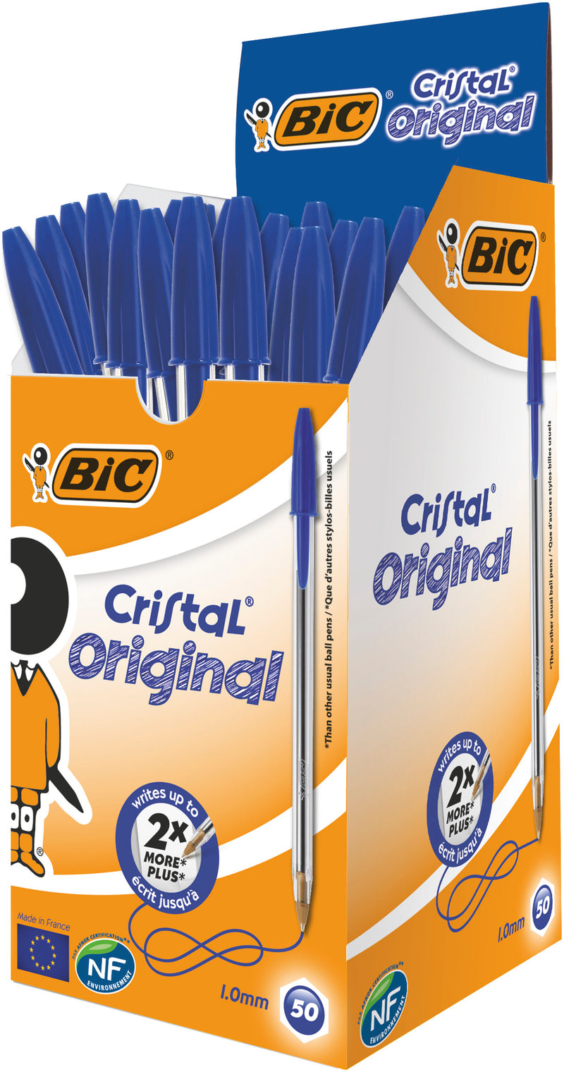 BIC Cristal Original - Stylos-Bille Pointe Moyenne (1,0 mm) - Certifiés NF  Environnement - Noir, Pochette de 10